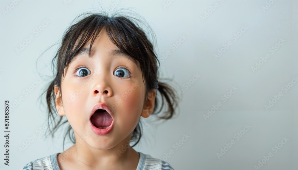 Captivating Awe: Asian Child Expressing Wonder on Plain White Background Captivating Awe: Asian Child Expressing Wonder on Plain White Background