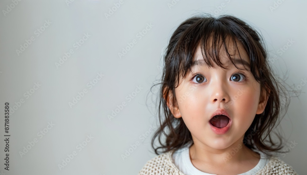 Astonished Asian Child in Awe with Eyes and Mouth Wide Open on Plain White Background Astonished Asian Child in Awe with Eyes and Mouth Wide Open on Plain White Background