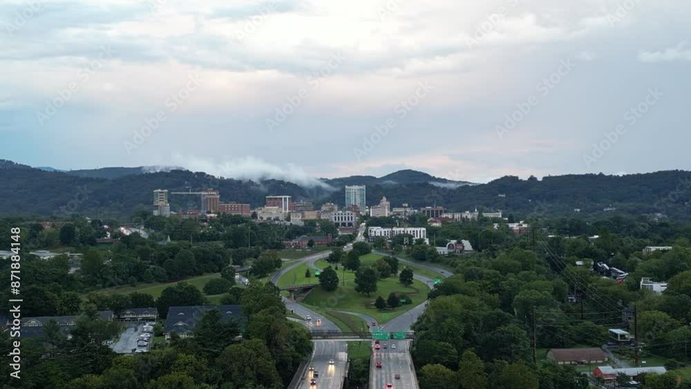 Aerial Drone view of Downtown Asheville, North Carolina Aerial Drone view of Downtown Asheville, North Carolina