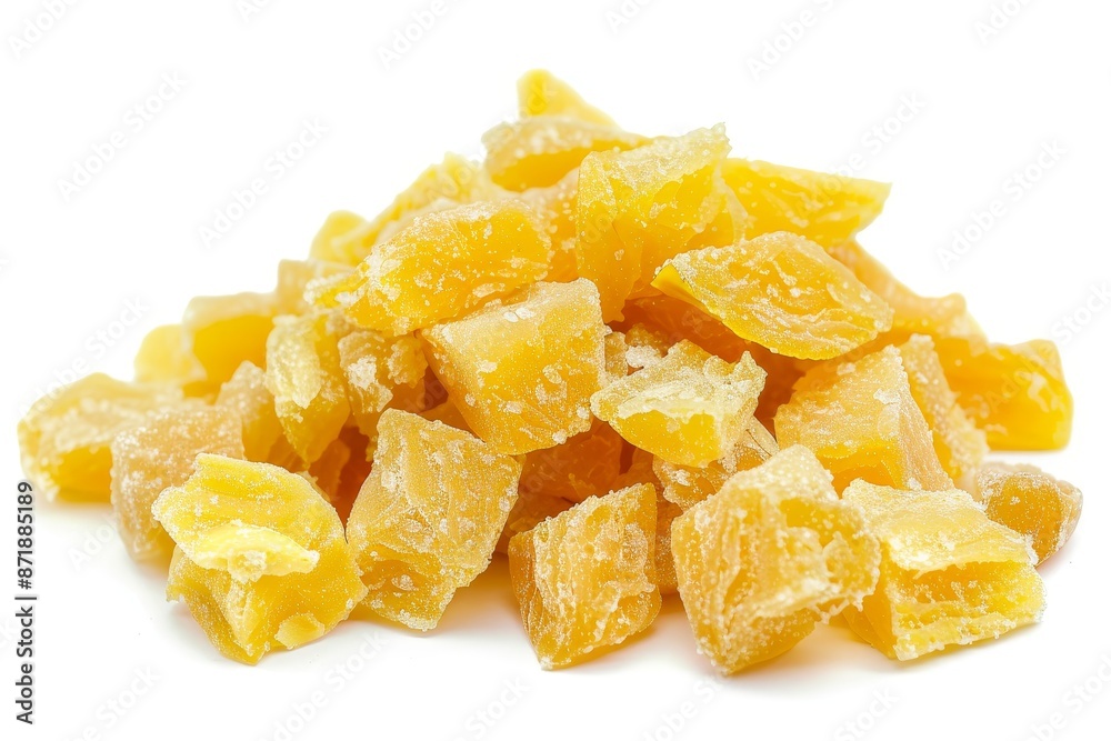 Diced candied mango on white background Nature s sweet treat Diced candied mango on white background Nature s sweet treat