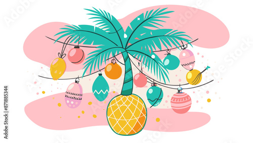 Tropical Palm Tree Adorned with Colorful Easter Eggs Illustration