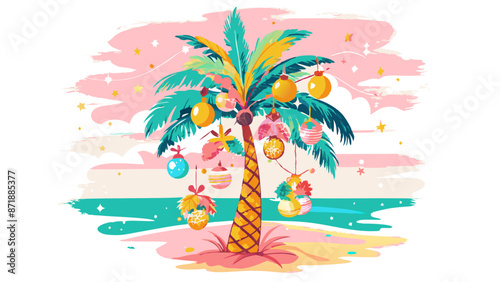 Tropical Christmas Palm Tree with Festive Decorations
