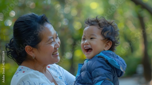 The joyful mother and child photo