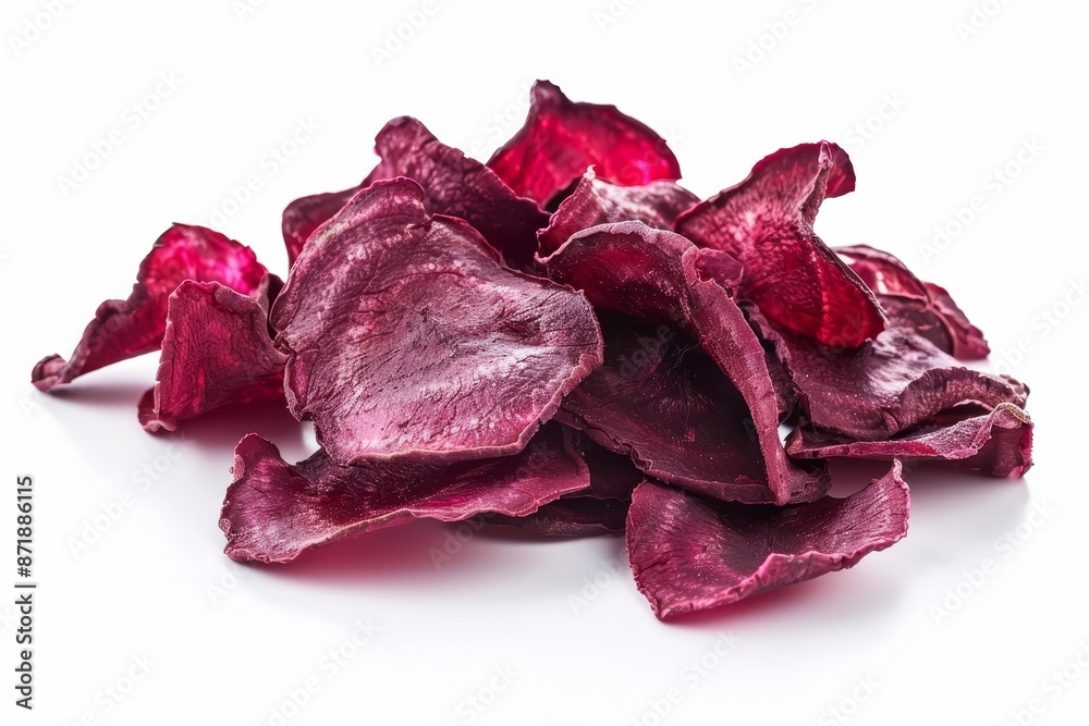 Fototapeta premium Dried beetroot chips on white background