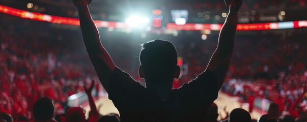 Male sports fan cheering at a college basketball game