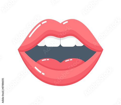 Open speaking or singing mouth isolated on white background, front view. Flat vector illustration