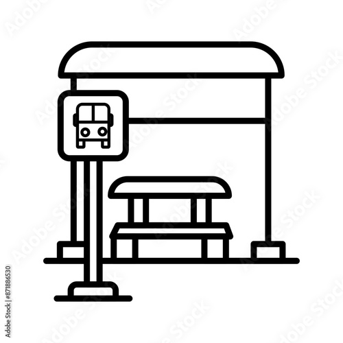 Bus stop stand linear logo mark in black and white