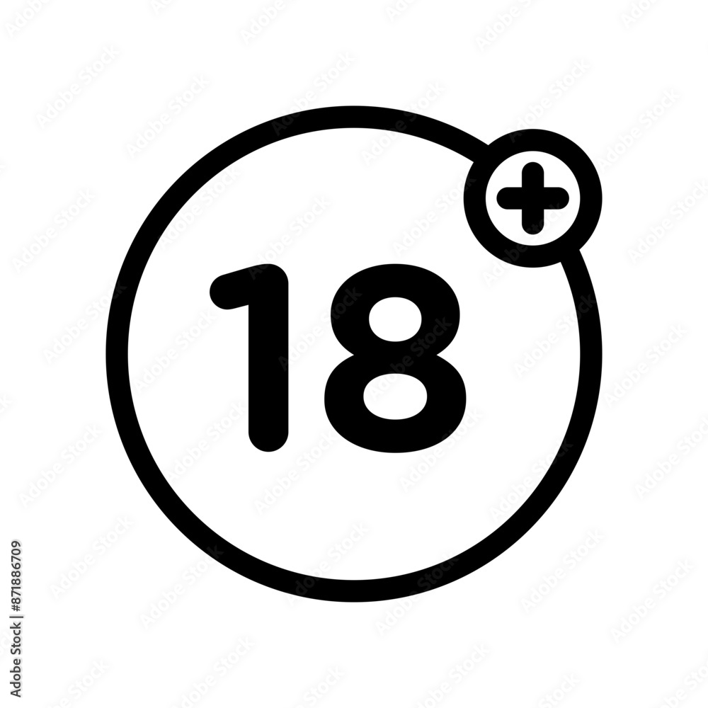 Eighteen plus linear logo mark in black and white Eighteen plus linear logo mark in black and white
