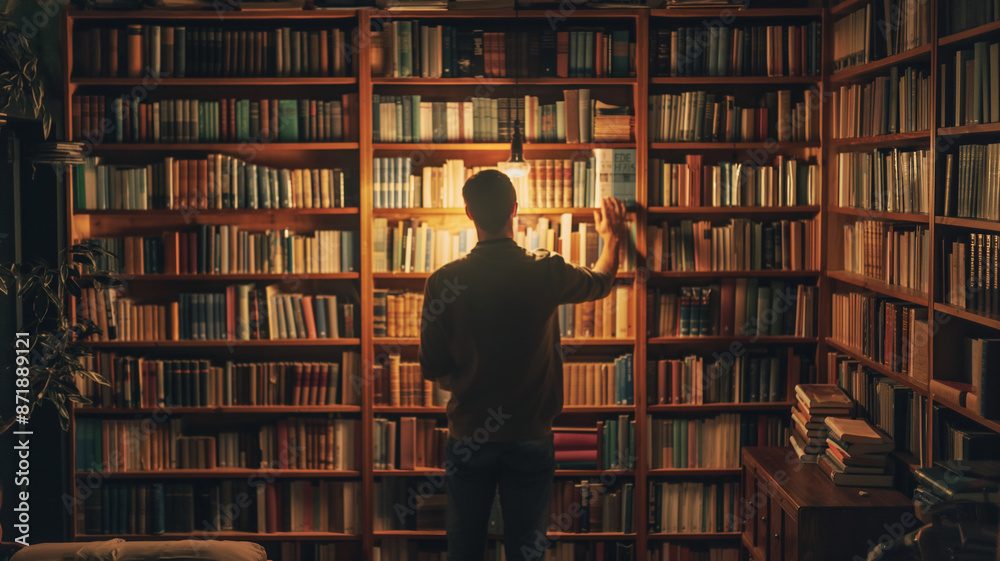 A man choosing a book in a private library A man choosing a book in a private library