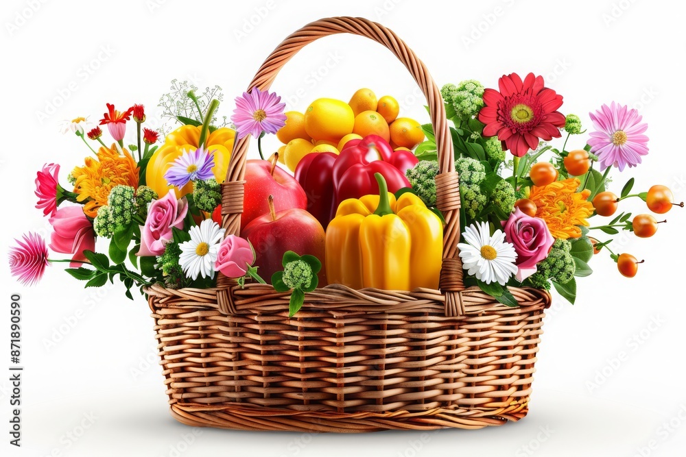 A wicker basket filled with fresh fruits and vibrant flowers, showcasing a colorful and healthy selection, symbolizing the beauty of nature's bounty.
A wicker basket filled with fresh fruits and vibrant flowers, showcasing a colorful and healthy selection, symbolizing the beauty of nature's bounty.