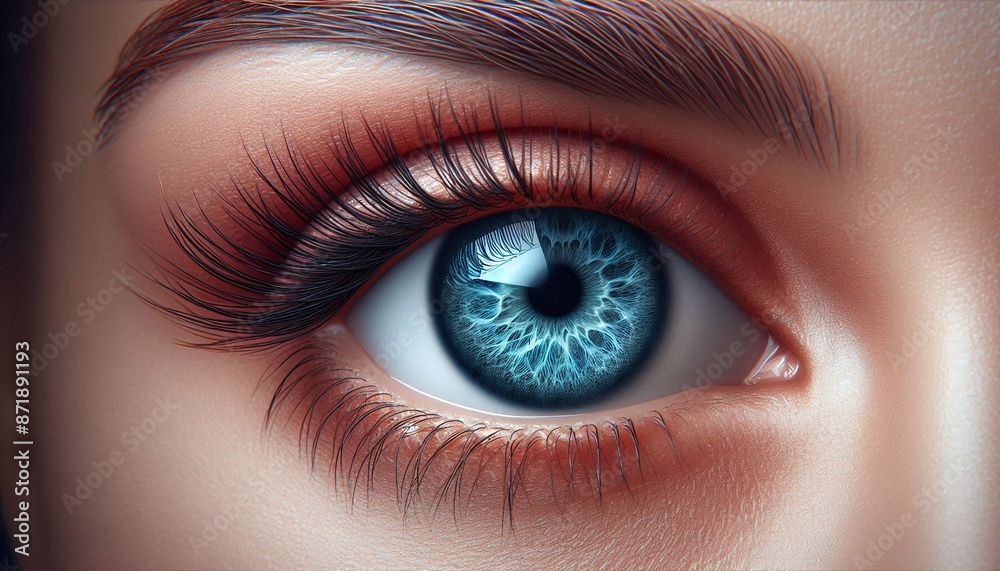 Fototapeta premium Human blue eye realistic beautiful closeup zoom