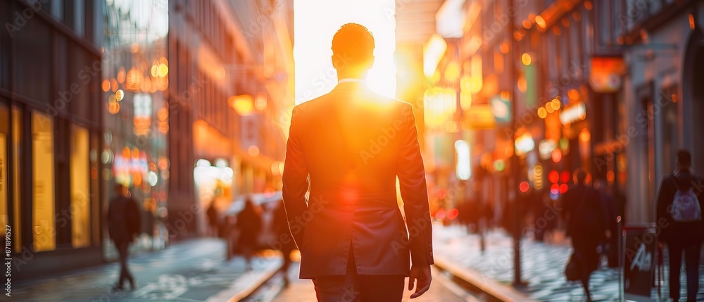 personal development concept with businessman back view walking 