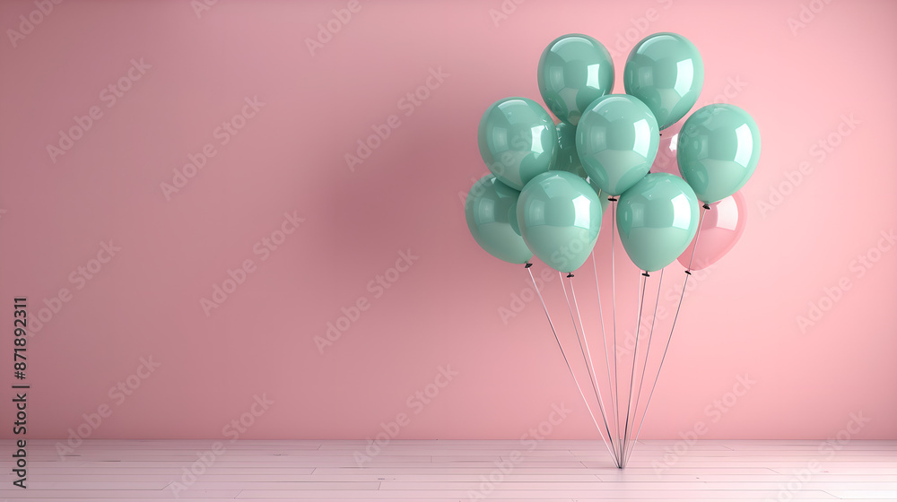 Mint green balloons on pink background, 3D rendering Mint green balloons on pink background, 3D rendering