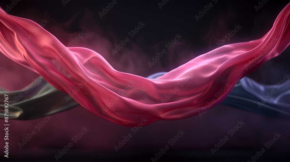 Fototapeta premium Flowing Pink Silk Abstract Wave on Dark Background