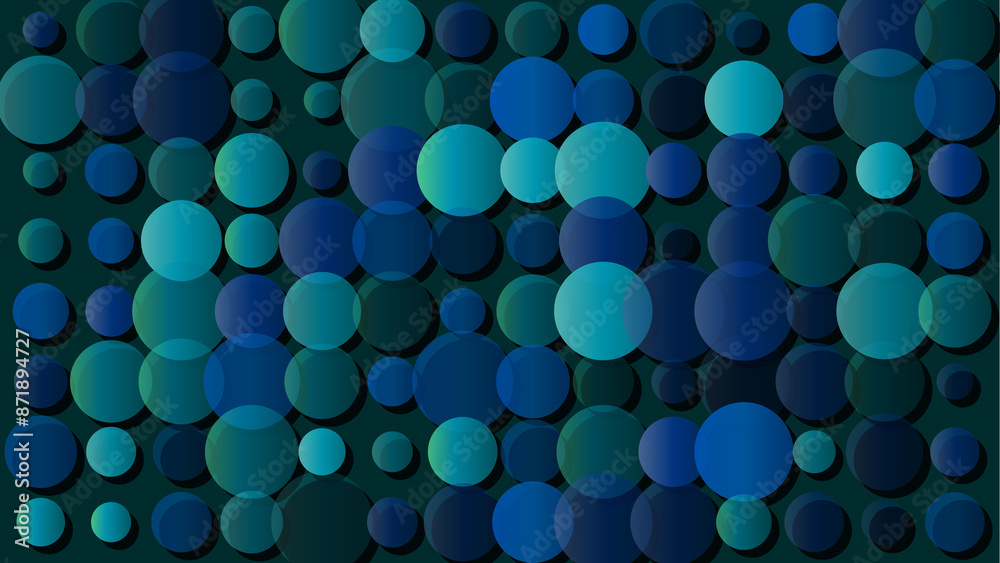 Dynamic green circles overlap in a modern pattern background.