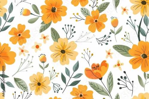 Wallpaper Mural light background with vibrant watercolor floral pattern of orange and yellow flowers Torontodigital.ca