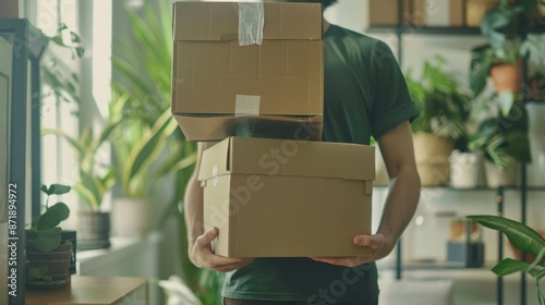 The person holding boxes photo