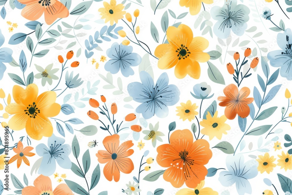 light background with delicate seamless watercolor pattern of orange and yellow flowers light background with delicate seamless watercolor pattern of orange and yellow flowers