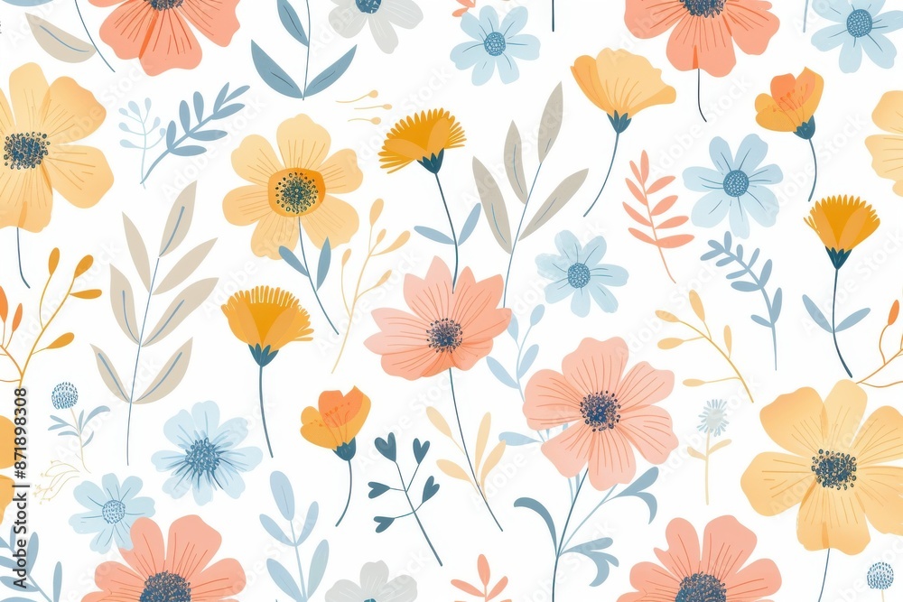 light background with elegant pattern of orange and yellow watercolor flowers light background with elegant pattern of orange and yellow watercolor flowers