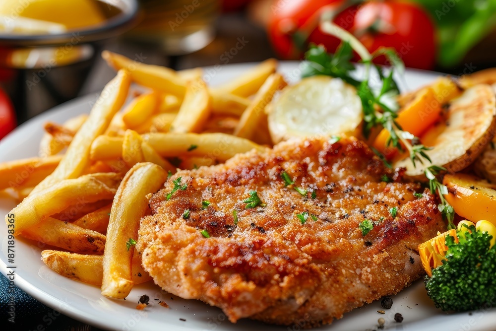 Fried pork chop fries and veggies Fried pork chop fries and veggies