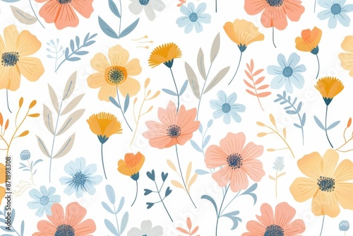 Wallpaper Mural light background with elegant pattern of orange and yellow watercolor flowers Torontodigital.ca
