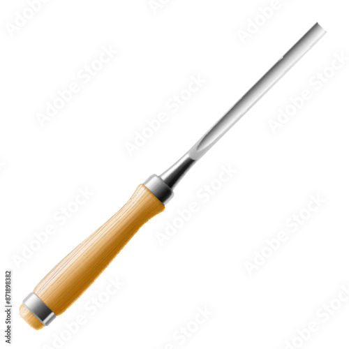 Chisel, carpentry hand tools for woodworking and wood carving. Stand for working with wood. Chisel with wooden handle isolated on transparent background. Realistic 3d Vector illustration.