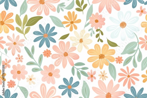 Wallpaper Mural light background adorned with delicate watercolor floral pattern of orange and yellow flowers Torontodigital.ca