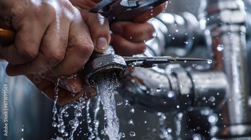 Wallpaper Mural An adjustable wrench in the hand of a male plumber repairing a leaking sink pipe Torontodigital.ca