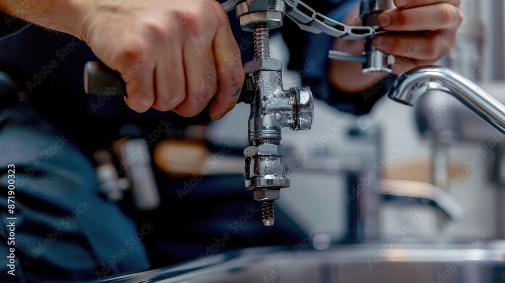 A plumber is working on a clogged drain. Home insurance to repair water leaks and other emergencies. Plumbing concepts and troubleshooting A plumber is working on a clogged drain. Home insurance to repair water leaks and other emergencies. Plumbing concepts and troubleshooting