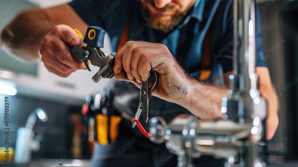 A plumber is working on a clogged drain. Home insurance to repair water leaks and other emergencies. Plumbing concepts and troubleshooting A plumber is working on a clogged drain. Home insurance to repair water leaks and other emergencies. Plumbing concepts and troubleshooting