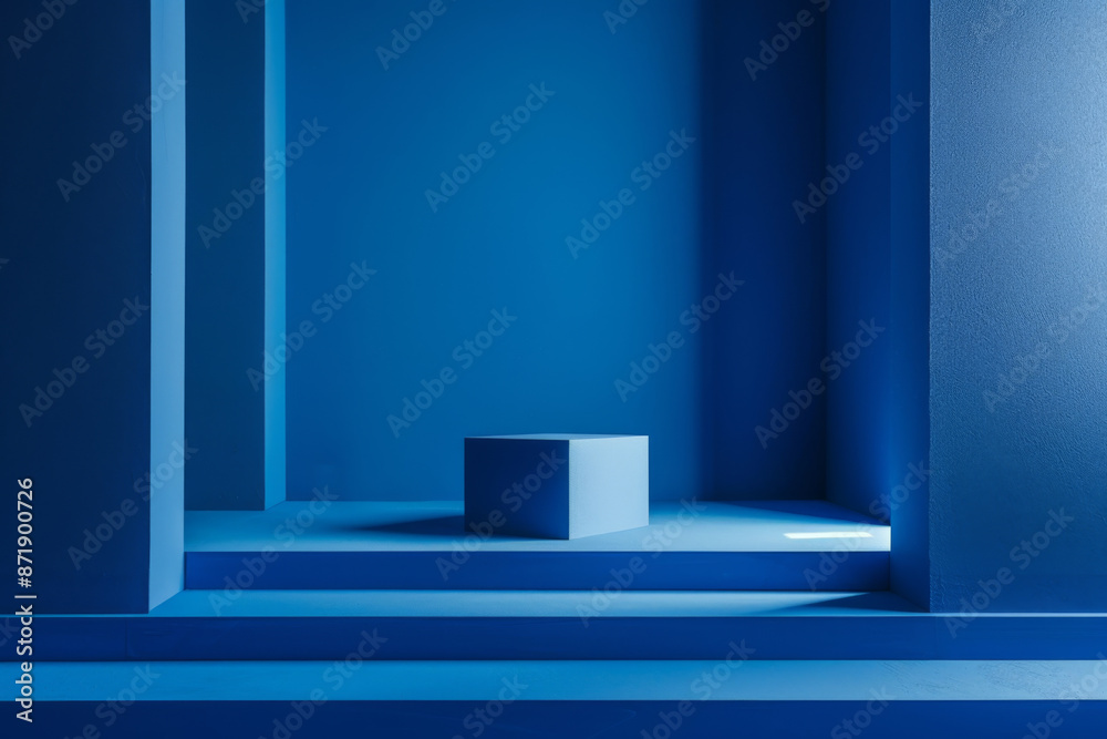 Fototapeta premium Blue Minimalist Abstract Stage with Cube