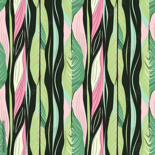Seamless pattern with vertical multicolored stripes of leaves, an ornament for fabric and printed products design