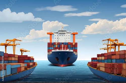 Transportation Concept, Cargo ship with colorful containers. Industrial commercial delivery and logistic services element. cartoon illustration