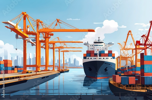 Transportation Concept, Cargo ship with colorful containers. Industrial commercial delivery and logistic services element. cartoon illustration