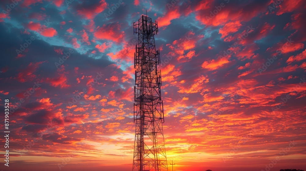 Naklejka premium high-voltage power lines at sunset,high voltage electric transmission tower
