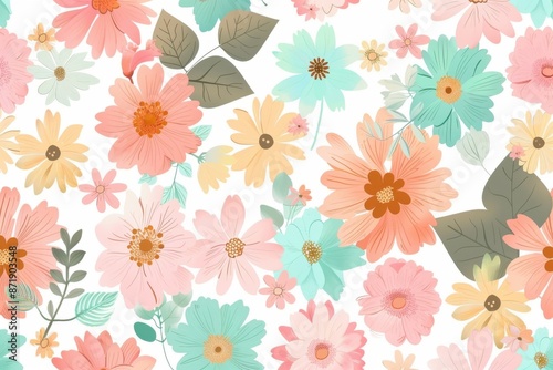 light background with elegant seamless floral pattern of watercolor orange and yellow flowers