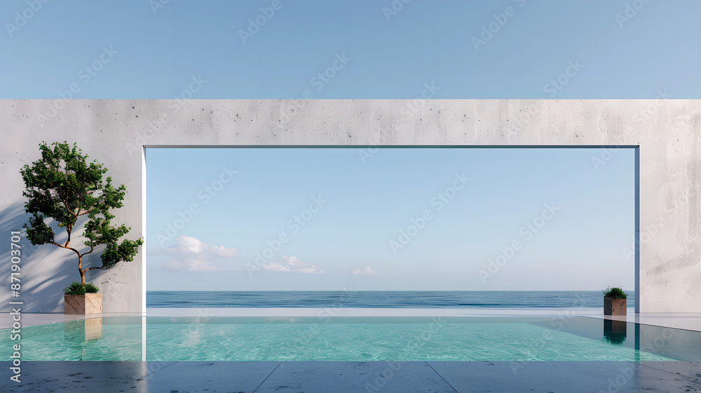 Obraz premium Luxury infinity pool overlooking calm ocean horizon
