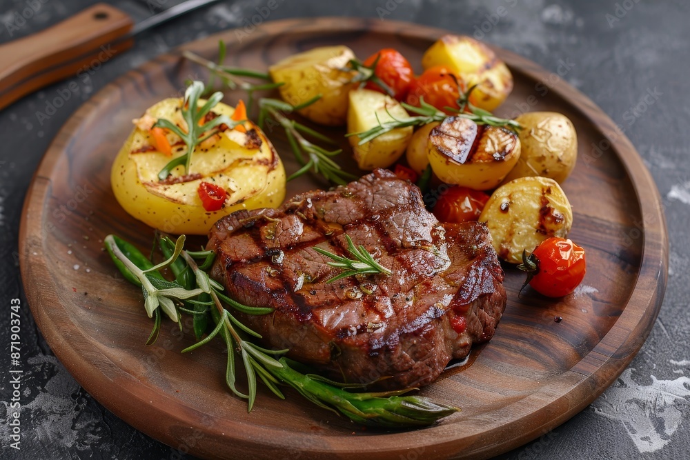 Grilled beef with roasted potatoes and veggies Grilled beef with roasted potatoes and veggies