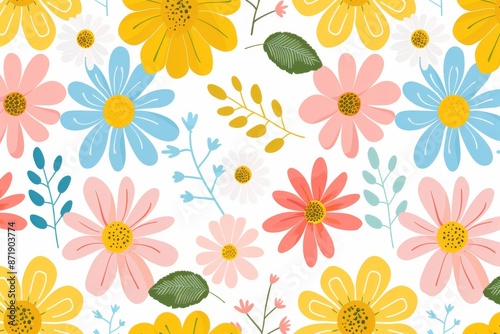 delicate light background with seamless pattern of watercolor orange and yellow flowers