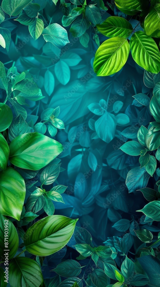 Lush Green Leaves on a Soft Blue Background Creating a Calming and Serene Design, iphone wallpaper Lush Green Leaves on a Soft Blue Background Creating a Calming and Serene Design, iphone wallpaper