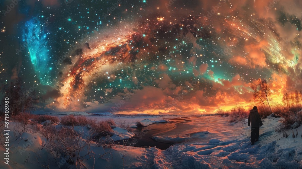 Photographer capturing the Northern Lights in a snowy landscape, representing once-in-a-lifetime experiences