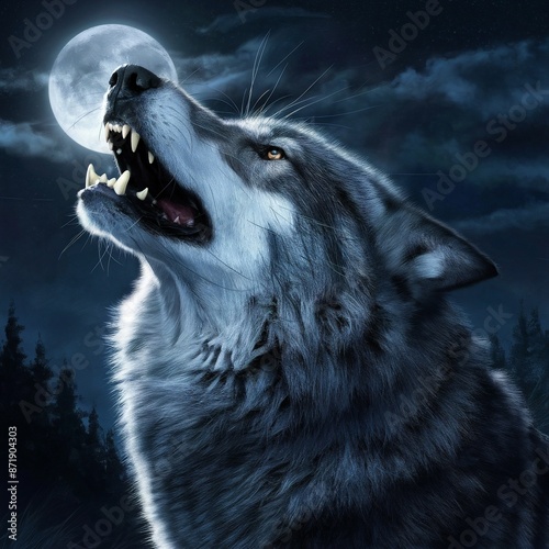 wolf face with the moon photo