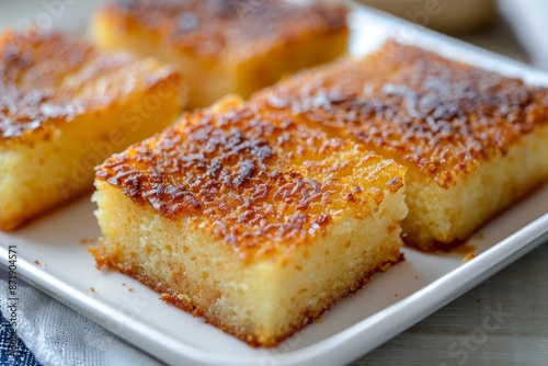 Guyanese cassava pone sweet dessert with coconut cassava spices photo