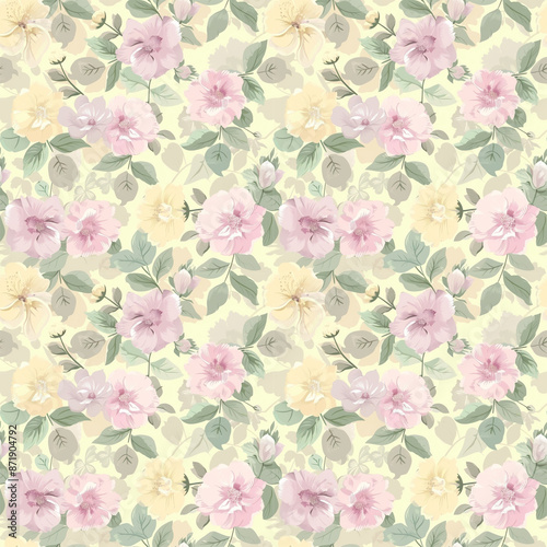 Floral variety color, form nature, seamless fabric pattern.