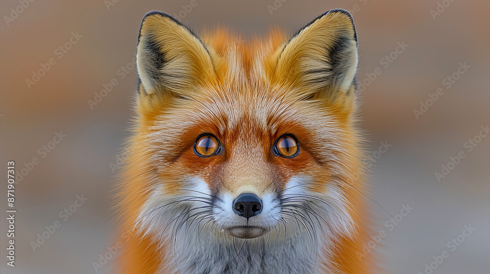 A fox with a brown and white face is staring at the camera A fox with a brown and white face is staring at the camera