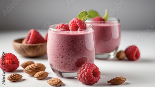 Smoothies with raspberry and nuts.