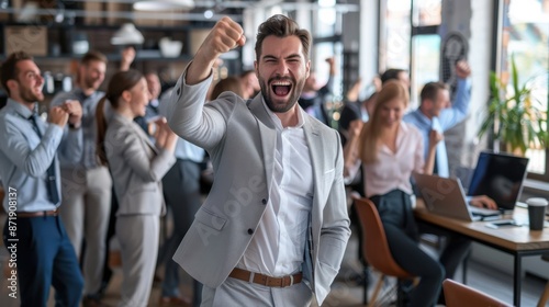 The victory in office celebration photo