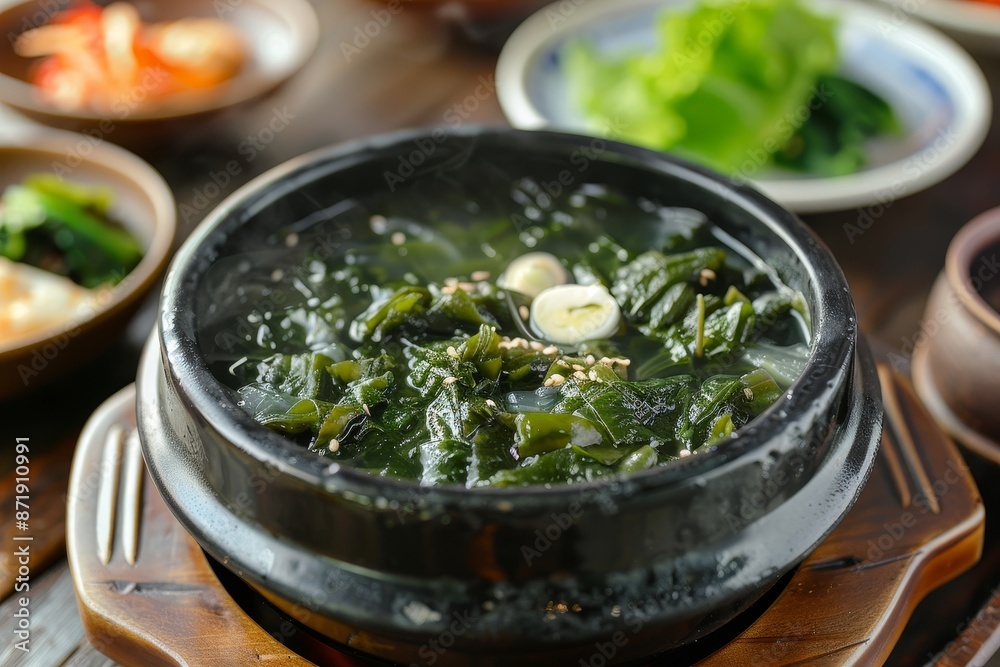 Korean cuisine with perilla seaweed soup and side dish Korean cuisine with perilla seaweed soup and side dish