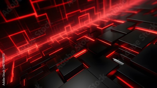 
3d rendering of red and black abstract geometric background. Scene for advertising, technology, showcase, banner, game, sport, cosmetic, business, metaverse. Sci-Fi Illustration. Product display