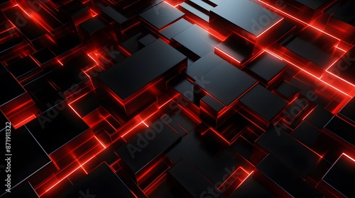 3d rendering of red and black abstract geometric background. Scene for advertising, technology, showcase, banner, game, sport, cosmetic, business, metaverse. Sci-Fi Illustration. Product display
